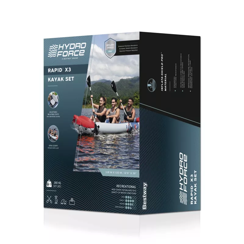 Bestway Hydro Force Rapid X3 pripučiamas 3 asmenų baidarių rinkinys 3,81 m