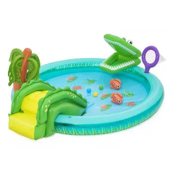 Bestway Crocodile Cove pripučiamas vandens žaidimų centras vaikams ir baseinas 2,24 m x 1,81 m x 72 cm