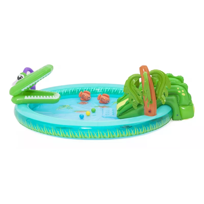 Bestway Crocodile Cove pripučiamas vandens žaidimų centras vaikams ir baseinas 2,24 m x 1,81 m x 72 cm