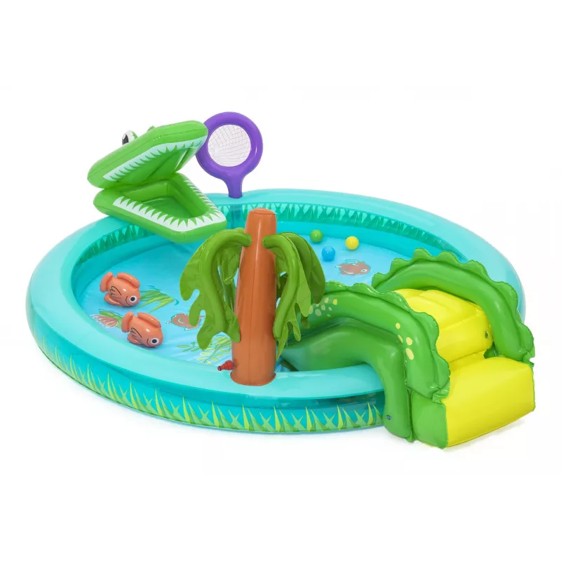 Bestway Crocodile Cove pripučiamas vandens žaidimų centras vaikams ir baseinas 2,24 m x 1,81 m x 72 cm