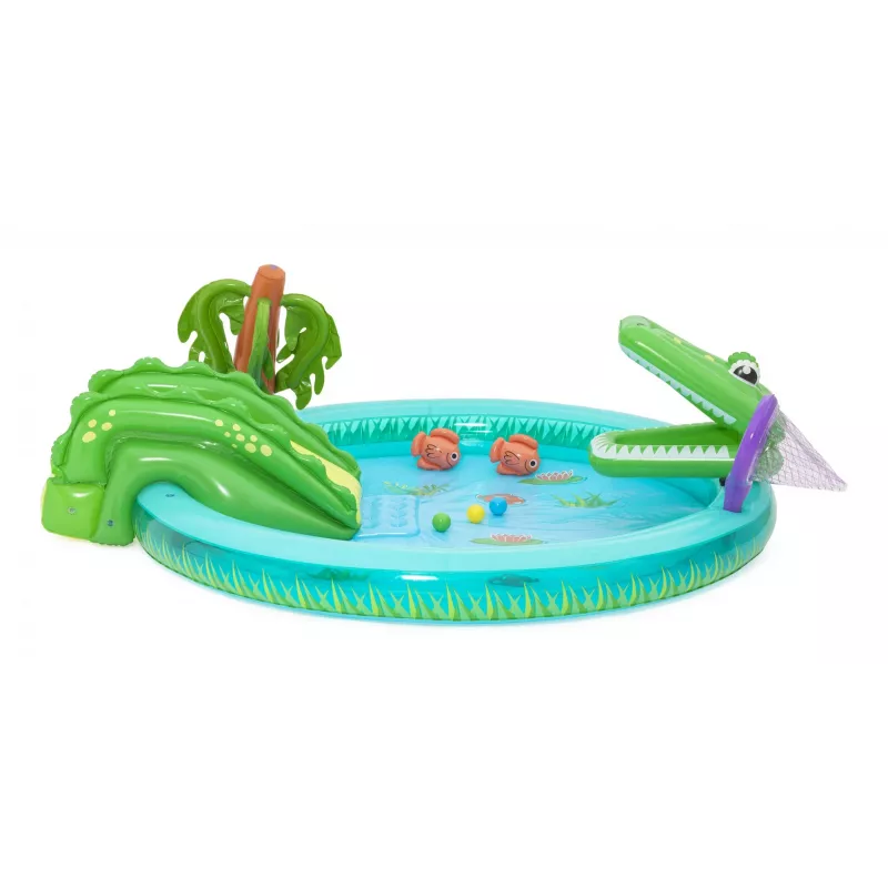 Bestway Crocodile Cove pripučiamas vandens žaidimų centras vaikams ir baseinas 2,24 m x 1,81 m x 72 cm