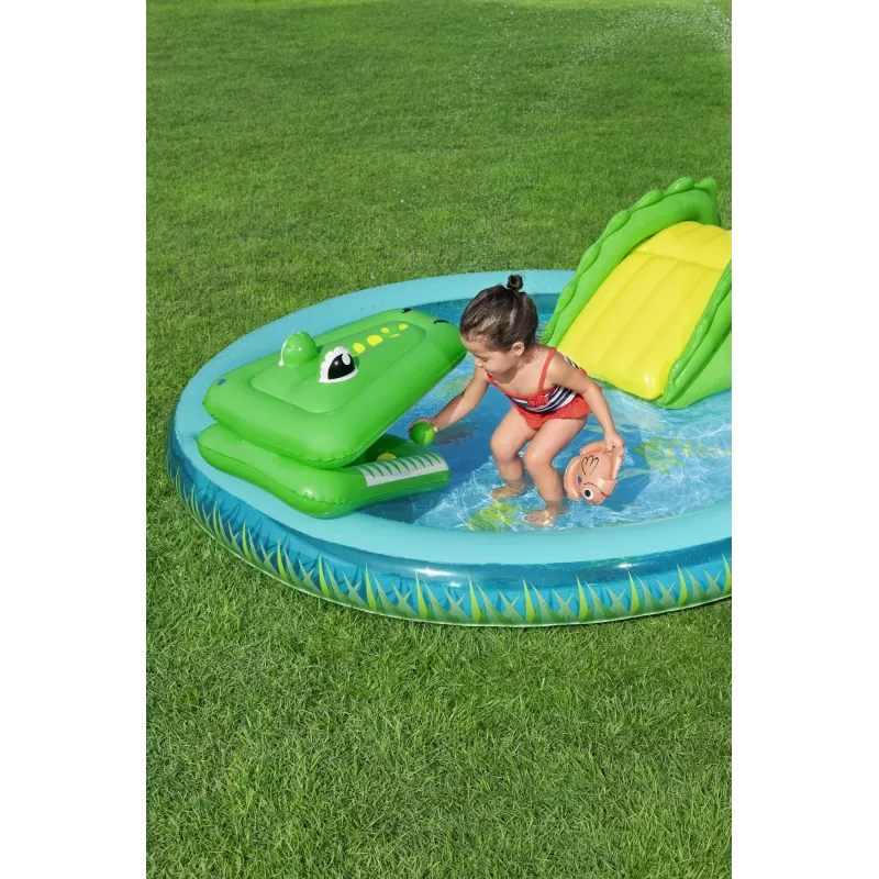 Bestway Crocodile Cove pripučiamas vandens žaidimų centras vaikams ir baseinas 2,24 m x 1,81 m x 72 cm