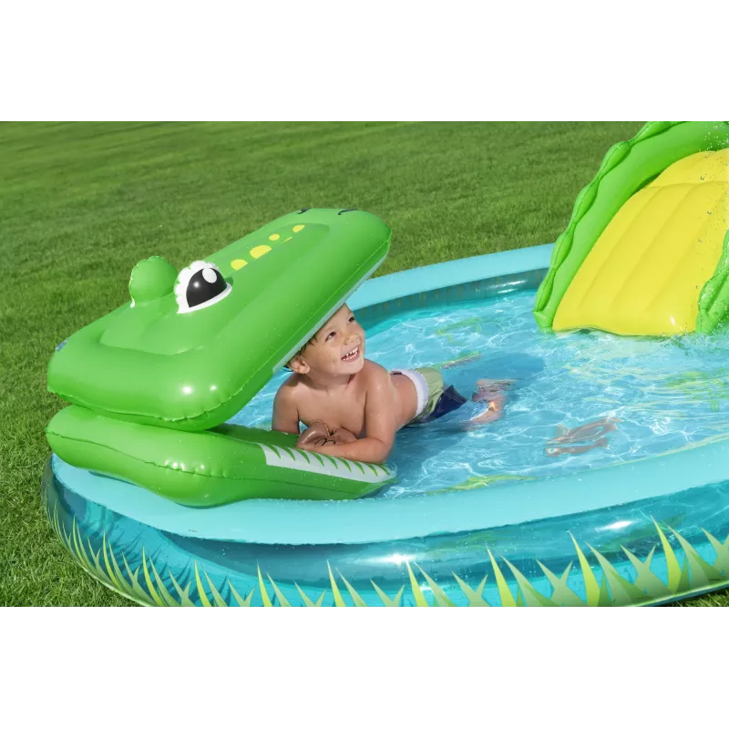 Bestway Crocodile Cove pripučiamas vandens žaidimų centras vaikams ir baseinas 2,24 m x 1,81 m x 72 cm