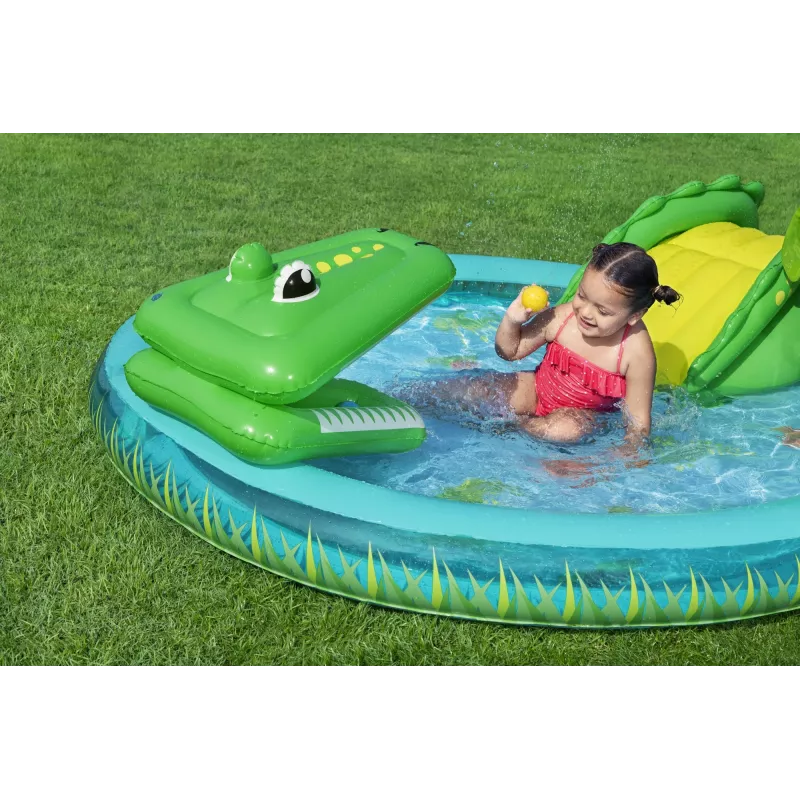 Bestway Crocodile Cove pripučiamas vandens žaidimų centras vaikams ir baseinas 2,24 m x 1,81 m x 72 cm
