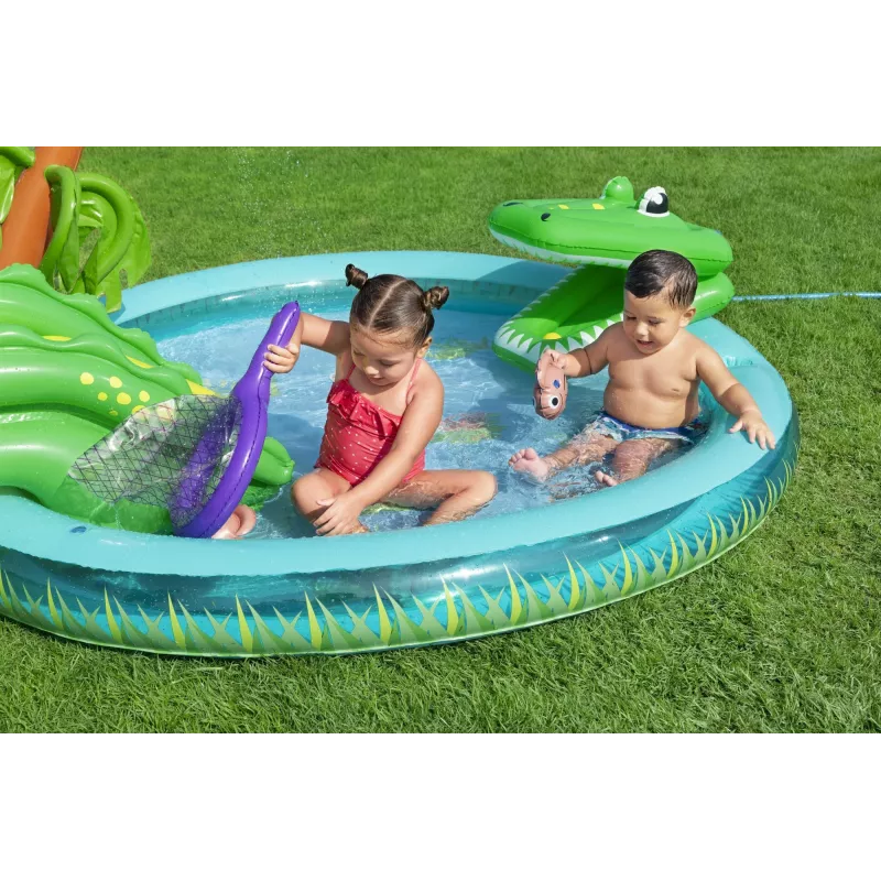 Bestway Crocodile Cove pripučiamas vandens žaidimų centras vaikams ir baseinas 2,24 m x 1,81 m x 72 cm