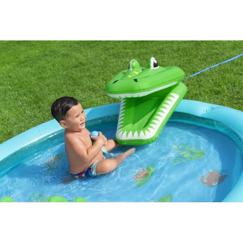 Bestway Crocodile Cove pripučiamas vandens žaidimų centras vaikams ir baseinas 2,24 m x 1,81 m x 72 cm