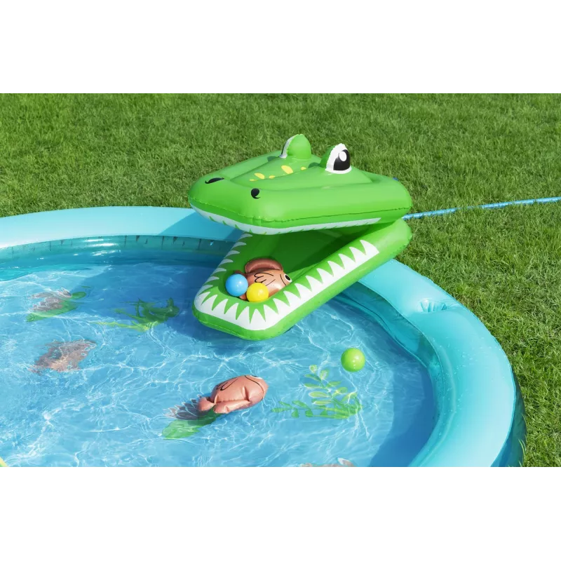 Bestway Crocodile Cove pripučiamas vandens žaidimų centras vaikams ir baseinas 2,24 m x 1,81 m x 72 cm