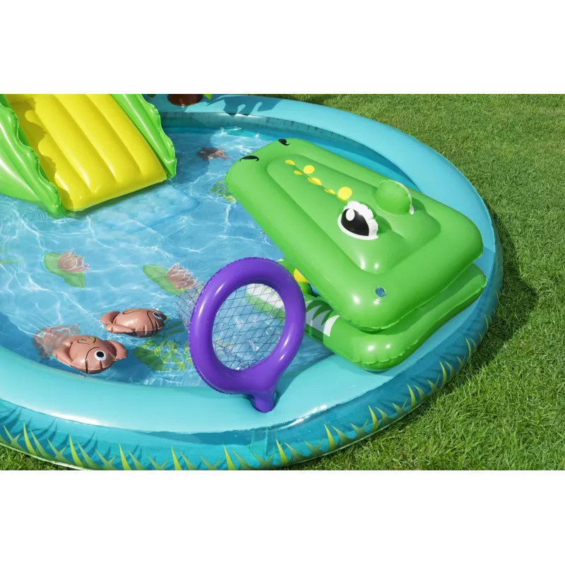 Bestway Crocodile Cove pripučiamas vandens žaidimų centras vaikams ir baseinas 2,24 m x 1,81 m x 72 cm