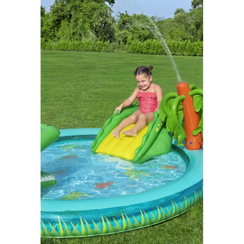 Bestway Crocodile Cove pripučiamas vandens žaidimų centras vaikams ir baseinas 2,24 m x 1,81 m x 72 cm