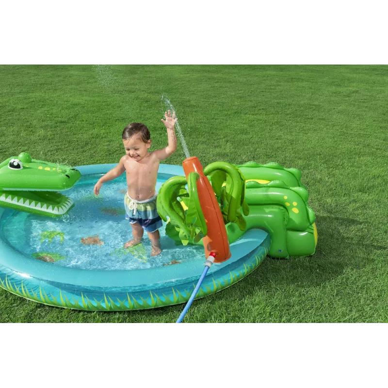 Bestway Crocodile Cove pripučiamas vandens žaidimų centras vaikams ir baseinas 2,24 m x 1,81 m x 72 cm
