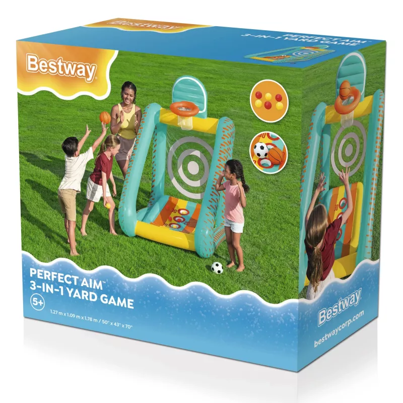 Bestway Perfect Aim 3-in-1 pripučiamas kiemo žaidimas, pripučiamas žaidimų centras, 5 m., polivinilchloridas (PVC), įvairiaspalvis