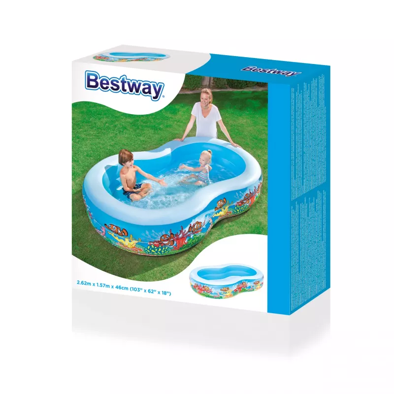 Bestway pripučiamas šeimos baseinas 2.62 m x 1.57 m x 46 cm, pripučiamas baseinas, 544 L, stačiakampis, vinilas, įvairiaspalvis