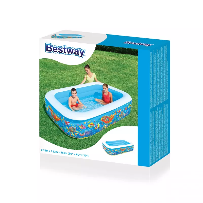 Bestway Pripučiamas šeimos žaidimų baseinas 2,29 m x 1,52 m x 56 cm, Pripučiamas baseinas, 702 L, Stačiakampis, 6 metai, Vinilas, Daugiaspalvis