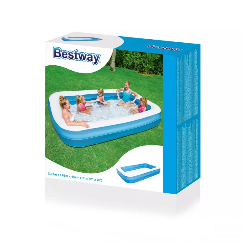 Bestway pripučiamas mėlynas stačiakampis šeimos baseinas 3,05 m x 1,83 m x 46 cm