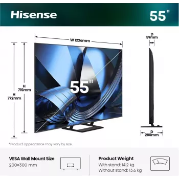 Hisense 55U7SE 55 colių ULED Mini-LED 4K Smart televizorius 20018749