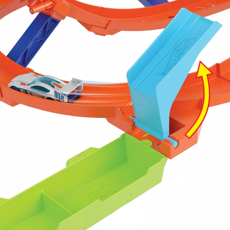 Hot Wheels Action Loop Cyclone Challenge trasos rinkinys su 1:64 mastelio mašinėle, lengvas saugojimas