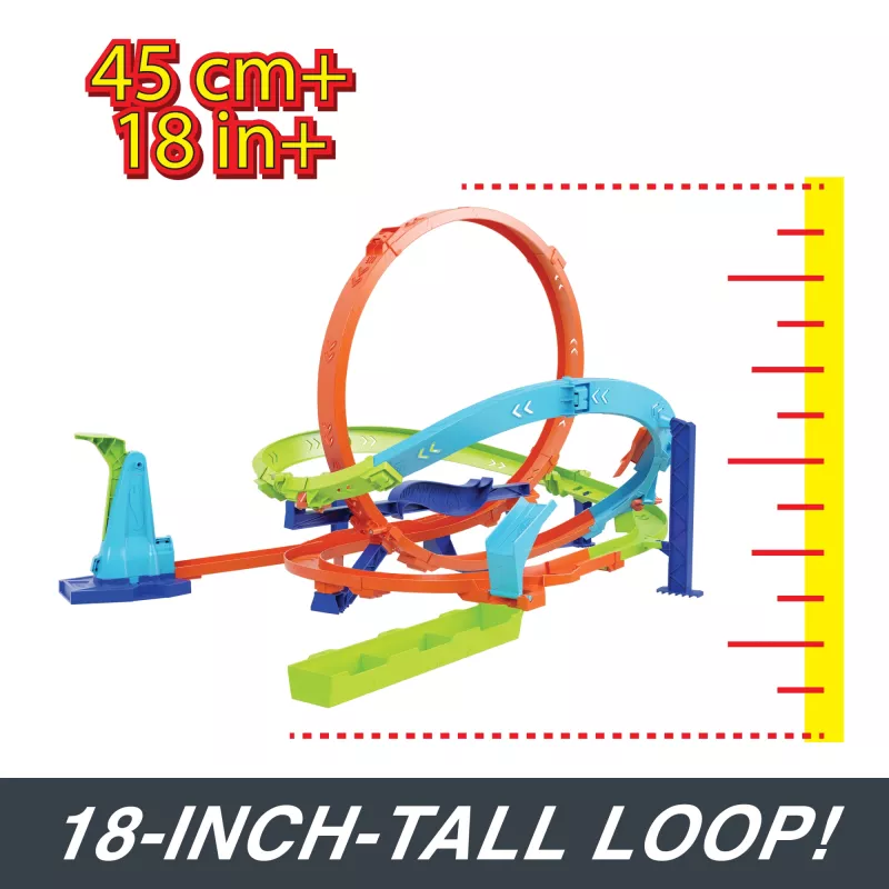 Hot Wheels Action Loop Cyclone Challenge trasos rinkinys su 1:64 mastelio mašinėle, lengvas saugojimas