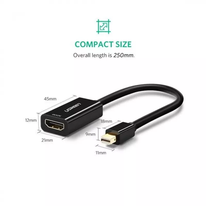 Ugreen 40360 vaizdo kabelio adapteris 0,25 m Mini DisplayPort HDMI Juoda
