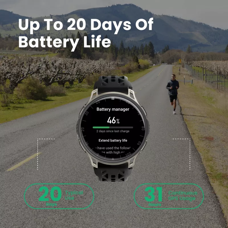 Amazfit Cheetah 2 Pro 3.35 cm (1.32 inch) AMOLED 48 mm skaitmeninis 466 x 466 pikselių jutiklinis titaninis Wi-Fi