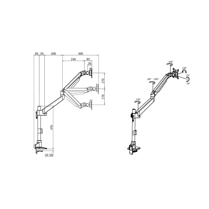 Multibrackets M VESA Gas Lift Arm Single Pole, Clamp, 10 kg, 38.1 cm (15 inch), 81.3 cm (32 inch), 100 x 100 mm, Juoda