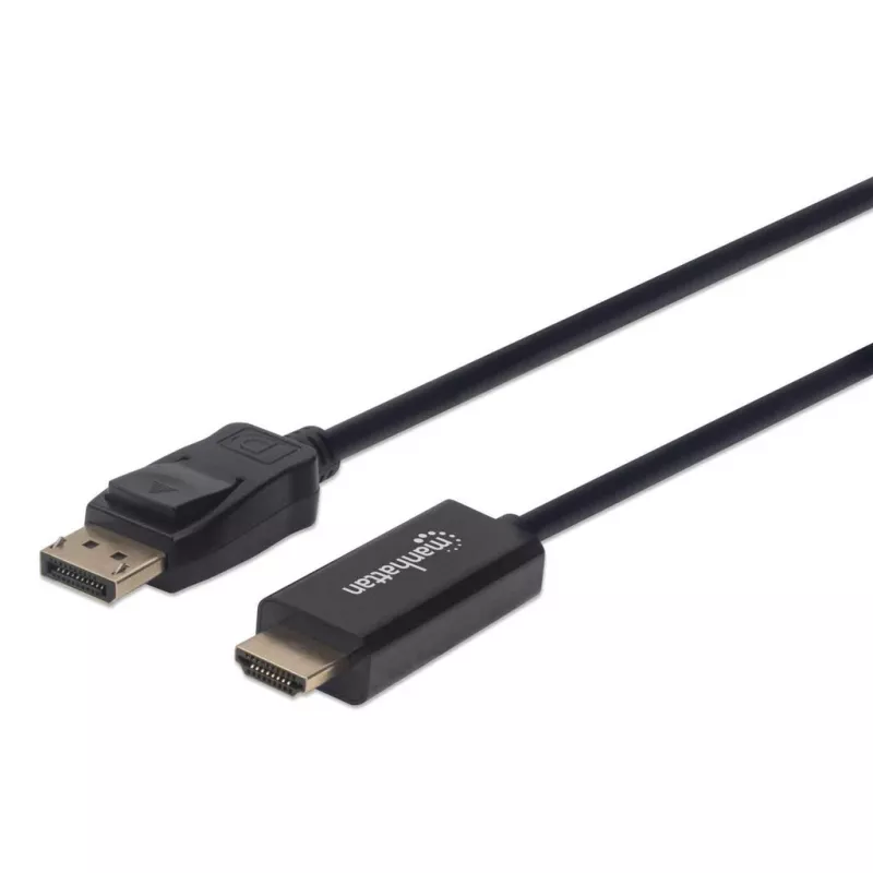 Manhattan DisplayPort 1.2 į HDMI kabelis, 4K@60Hz, 1m, Tėvas į Tėvą, DP su užraktu, Juodas, Nėra abipusis, Trejų metų garantija, Atitinka 3F-DP-HDMI-4K60-HDR