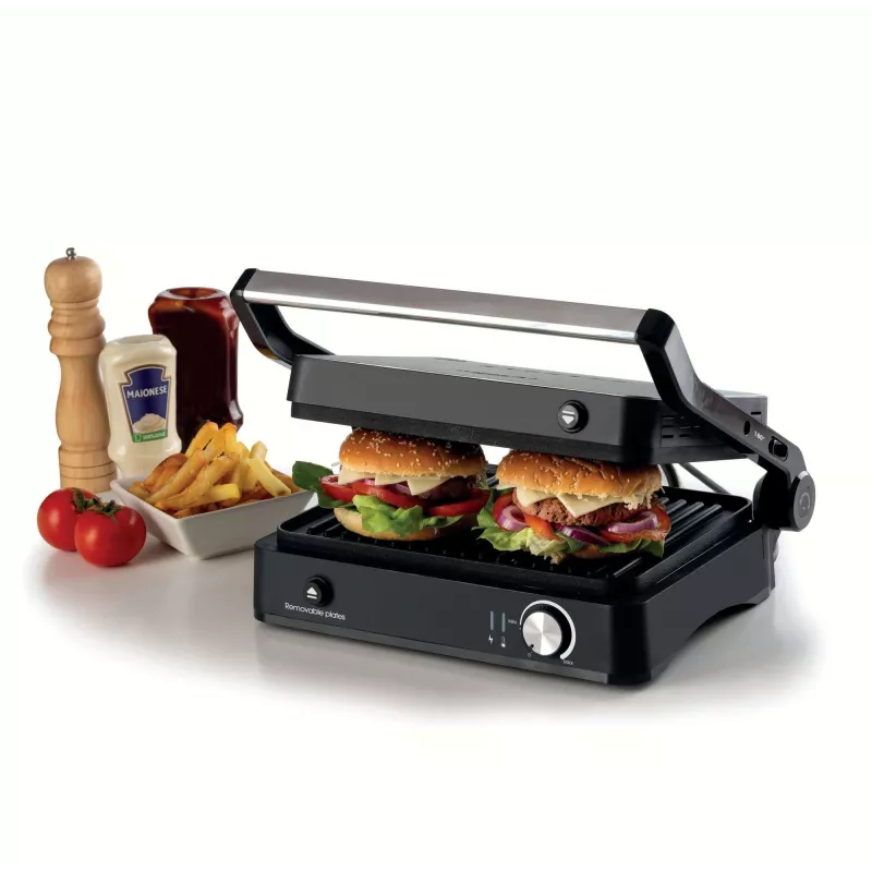 Ariete 1934 MetalGrill 3in1, elektrinis grilis įvairiam kepimui, 2000 W, 3 virimo režimai, nelimpanti danga, sidabrinė / juoda