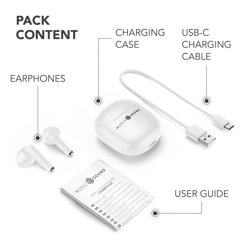 Music Sound Breeze kapsulės stiliaus Bluetooth ausinės su spalvotu dėklu
