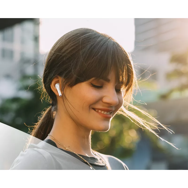 Music Sound Breeze kapsulės stiliaus Bluetooth ausinės su spalvotu dėklu