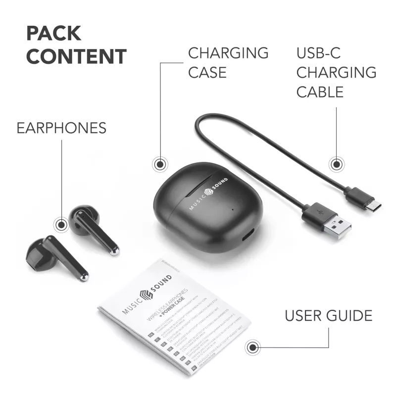 Music Sound Breeze kapsulės stiliaus Bluetooth ausinės su spalvotu dėklu