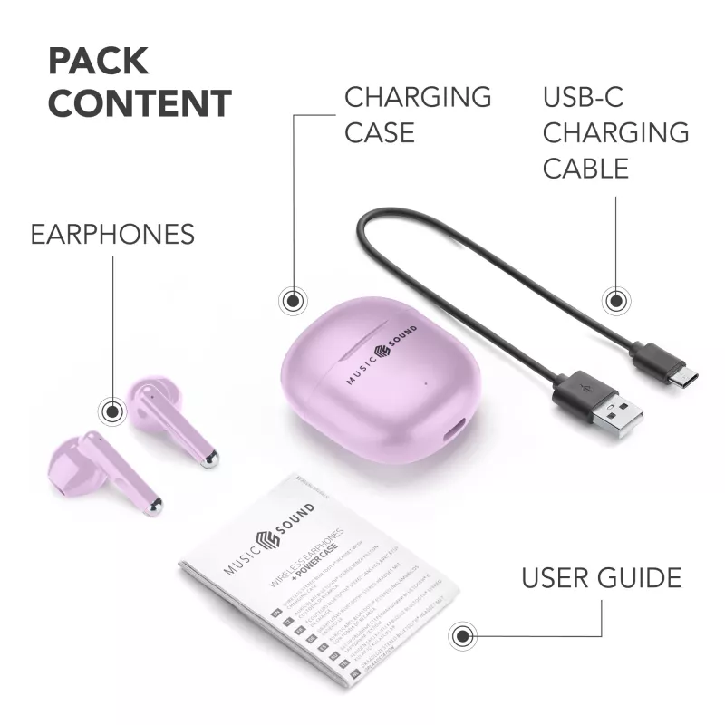 Music Sound Breeze kapsulės stiliaus Bluetooth ausinės su spalvotu dėklu