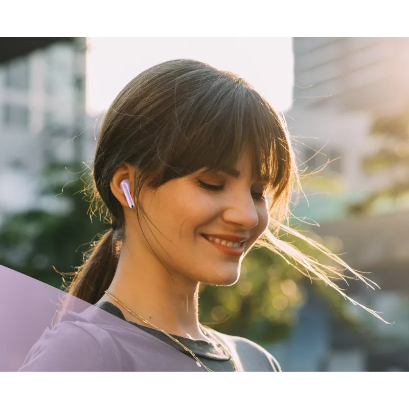 Music Sound Breeze kapsulės stiliaus Bluetooth ausinės su spalvotu dėklu