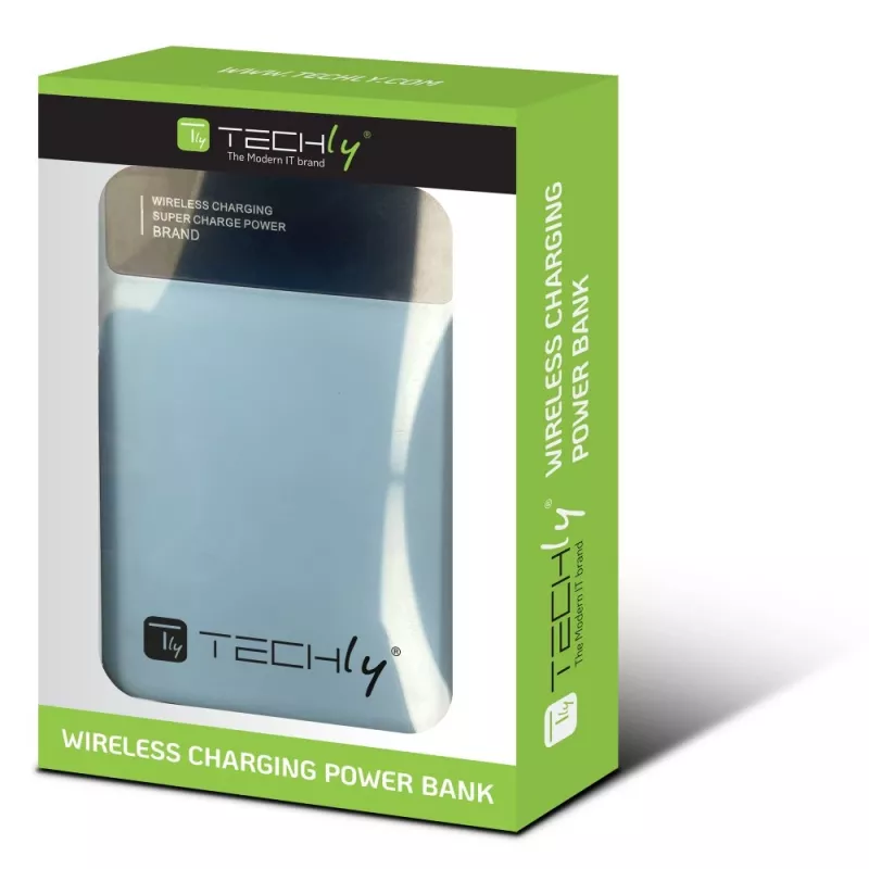 Techly I-CHARGE-10LCDBL išorinė baterija Ličio polimero (LiPo) 10000 mAh Belaidis įkrovimas Mėlyna