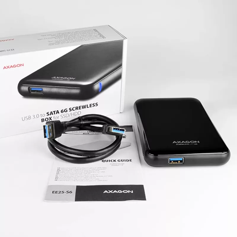 Axagon EE25-S6B atminties diskų dėklas HDD/SSD dėklas juodas 2,5 colio