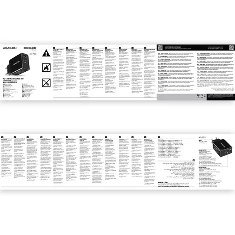 Axagon ACU-PQ22 mobiliesiems įrenginiams skirtas įkroviklis Mobilusis telefonas, Išorinė baterija, Išmanusis telefonas, Išmanusis laikrodis, Planšetinis kompiuteris, Universalus Juoda Kintamoji srovė Greitas įkrovimas Vidaus