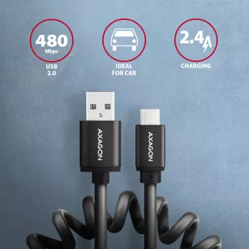 Axagon BUMM-AM10TB USB laidas USB 2.0 0.6 m Micro-USB B USB A 0.48 Gbit/s Juoda