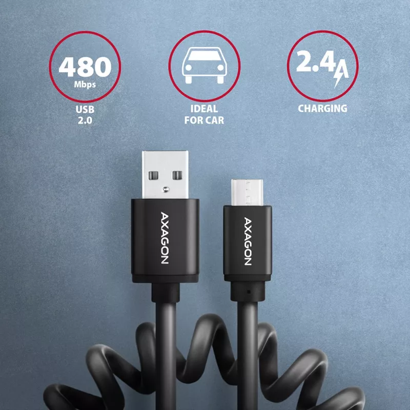 Axagon BUMM-AM10TB USB laidas USB 2.0 0.6 m Micro-USB B USB A 0.48 Gbit/s Juoda