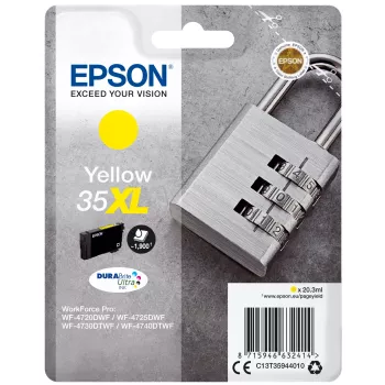 Epson Padlock vienetinė pakuotė geltona 35XL DURABrite Ultra rašalas, didelės talpos (XL), geltonas, pigmentinis rašalas, 20,3 ml, 20,3 ml, 1 vnt.