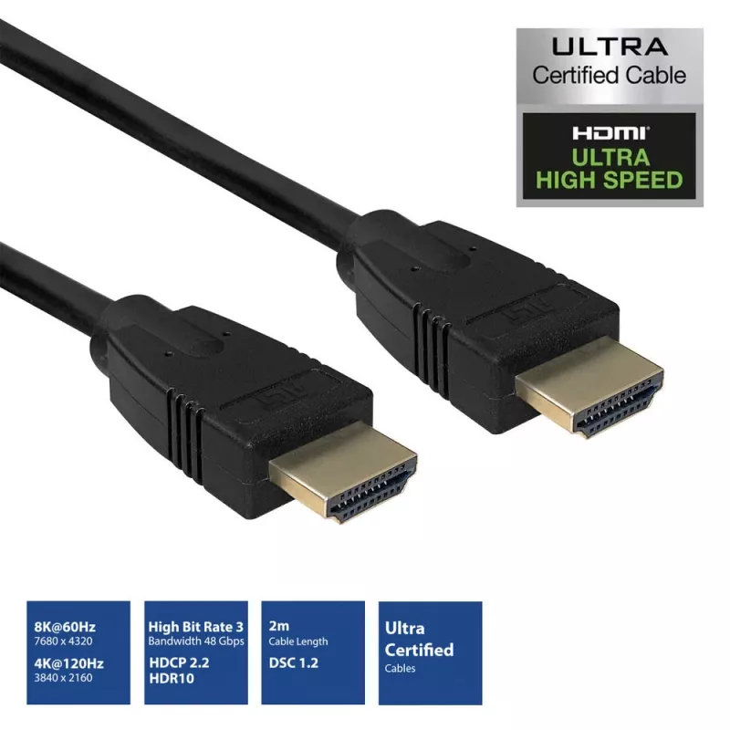 ACT 2 metrų HDMI 8K Ultra High Speed sertifikuotas laidas v2.1 HDMI-A kištukas – HDMI-A kištukas