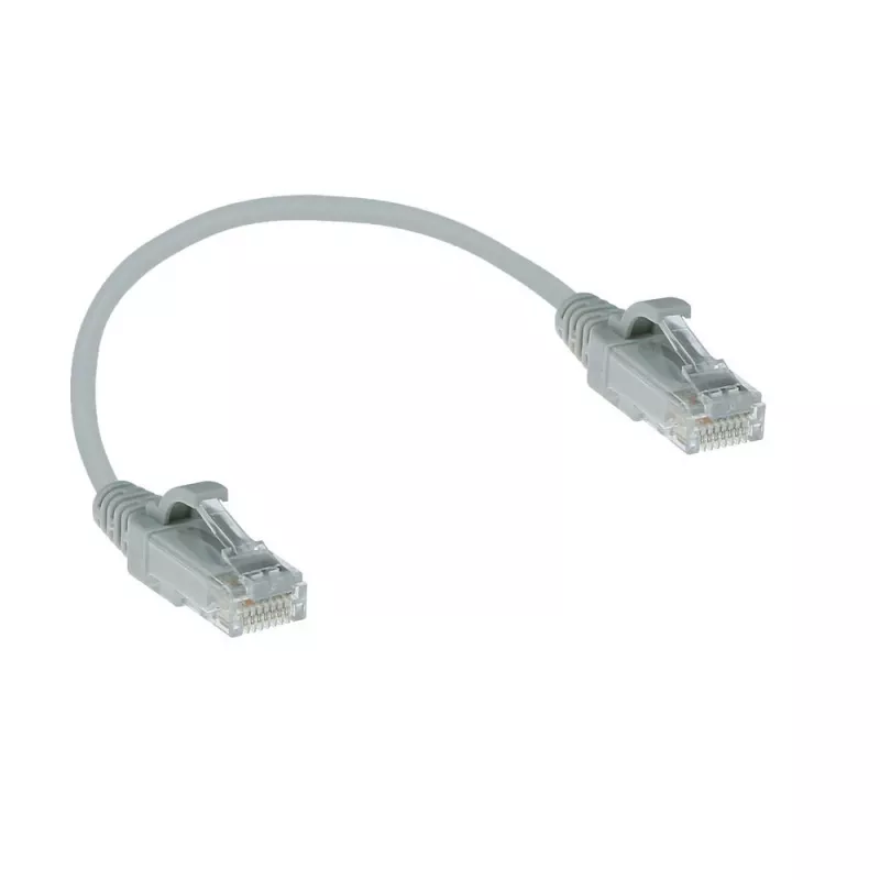 ACT pilkas 0,15 metro LSZH U/UTP CAT6 duomenų centro plonas pataisymo kabelis be užkliuvimo su RJ45 jungtimis