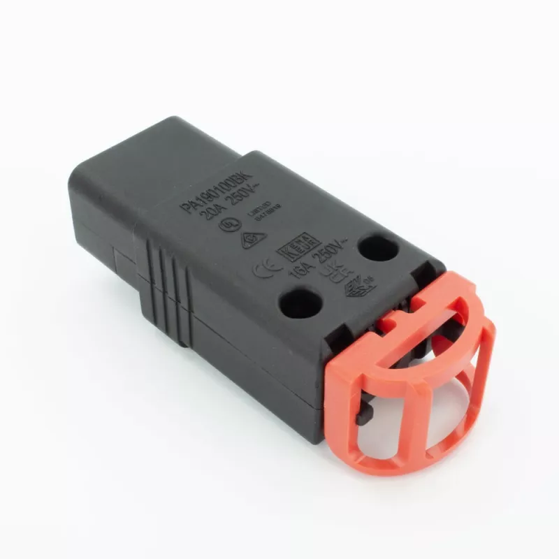 ACT C19 IEC Lock+ perjungiama juoda, PA190100BK, C19, tiesi, moteriška, 250 V, 16 A, juoda, raudona