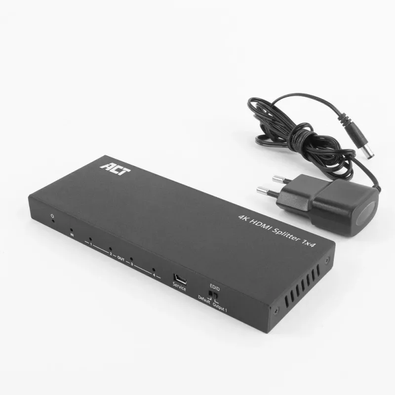 ACT 4K HDMI skirstytuvas, 1 į 4, EDID palaikymas, HDMI, 4x HDMI, 3840 x 2160 pikseliai, juoda, 4K Ultra HD, 10,2 Gbit/s