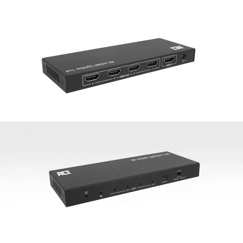 ACT 4K HDMI skirstytuvas, 1 į 4, EDID palaikymas, HDMI, 4x HDMI, 3840 x 2160 pikseliai, juoda, 4K Ultra HD, 10,2 Gbit/s