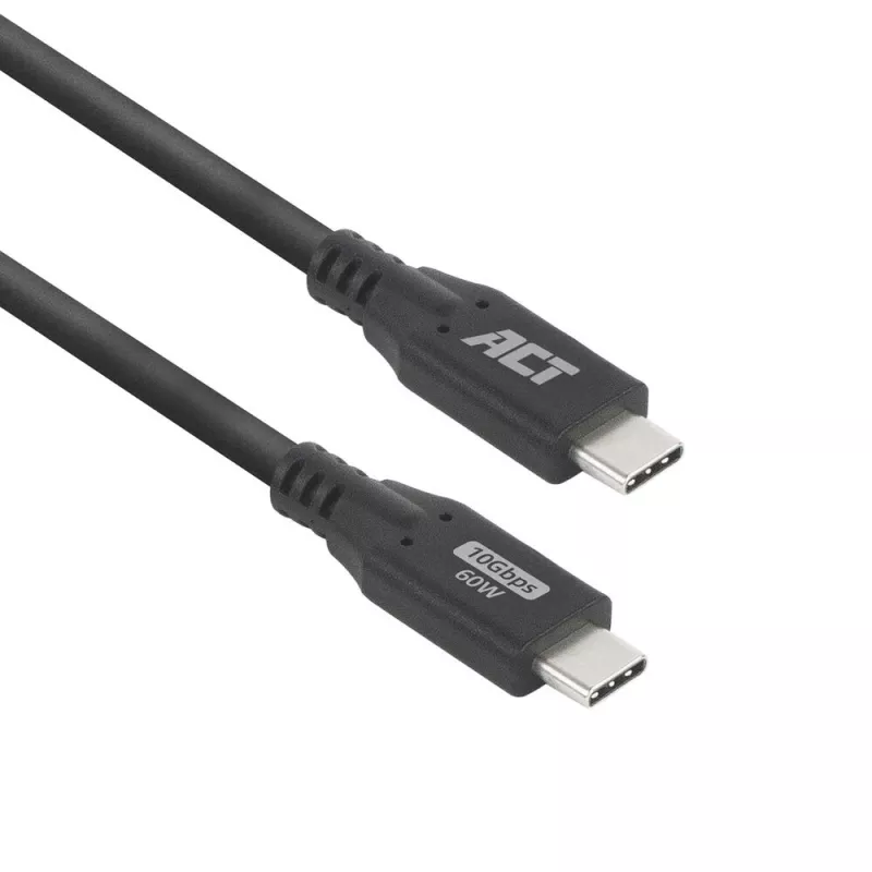 ACT USB 3.0 10Gbps 60W USB Type-C laidas, 1 metras, 1 m, USB C, USB C, USB 3.2 Gen 2 (3.1 Gen 2), 10 Gbit/s, juodas