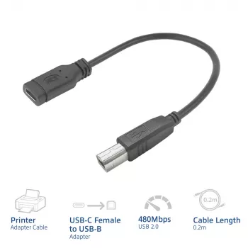 ACT USB-C patelė į USB-B 2.0 spausdintuvo adapterio kabelis 0,2 m