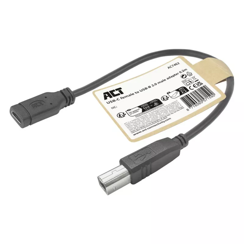 ACT USB-C patelė į USB-B 2.0 spausdintuvo adapterio kabelis 0,2 m
