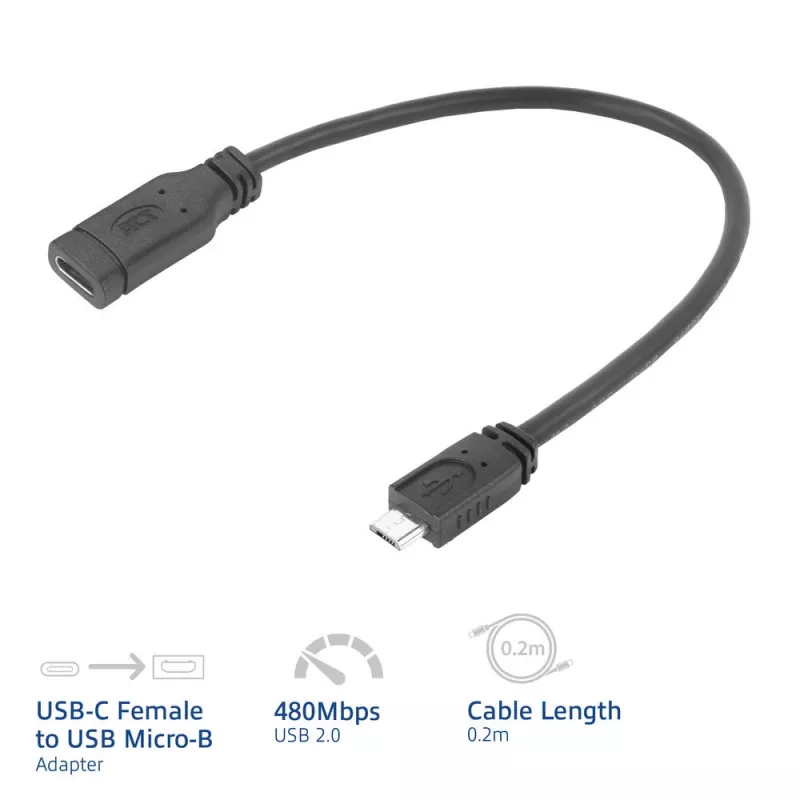ACT USB Type-C lizdas į USB micro B 2.0 kištuką adapterio laidas 0,2 m