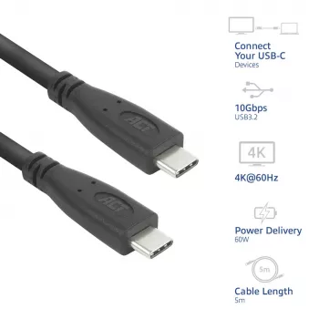 ACT AC7445 USB laidas USB 3.2 Gen 2 (3.1 Gen 2) 5 m USB C 10 Gbit/s 60 W Juodas