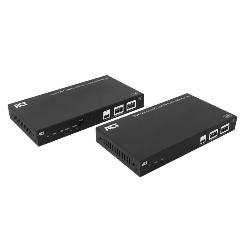 ACT AV medijos plėtiklio rinkinys su dvigubu USB-C jungikliu, CAT6A, 100 metrų