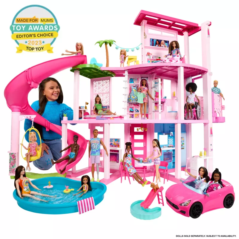 Barbie Dreamhouse lėlių namas su baseinu ir čiuožykla - 75+ dalys (HMX10)