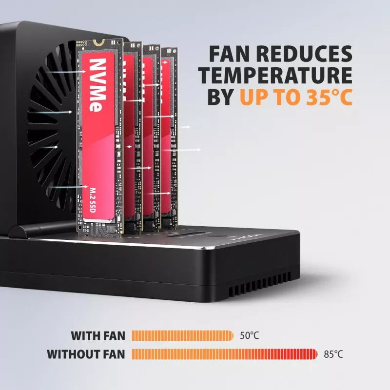 AXAGON ADSA-M2C44 USB4 40Gbps 4-Bay M.2 NVMe SSD Docking Station su neprisijungus veikiančia klonavimo funkcija, aliuminio korpusu, aktyviu aušinimu